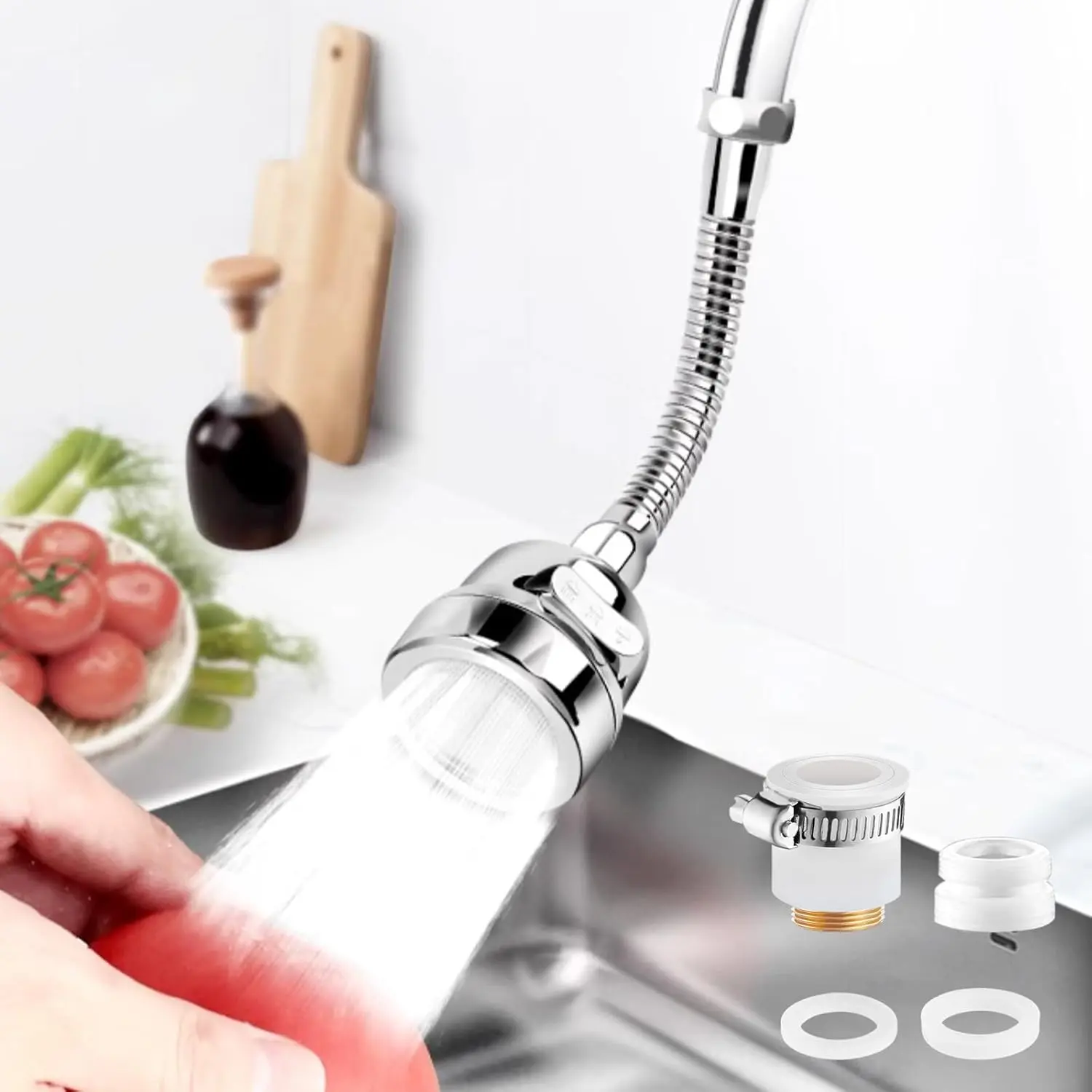 Faucet Sprayer Attachment,Kitchen Faucet Head Replacement 360 °     Rotatable 3-Speed Faucet Extender with Universal Aluminum Adapter  Kitchen Sink