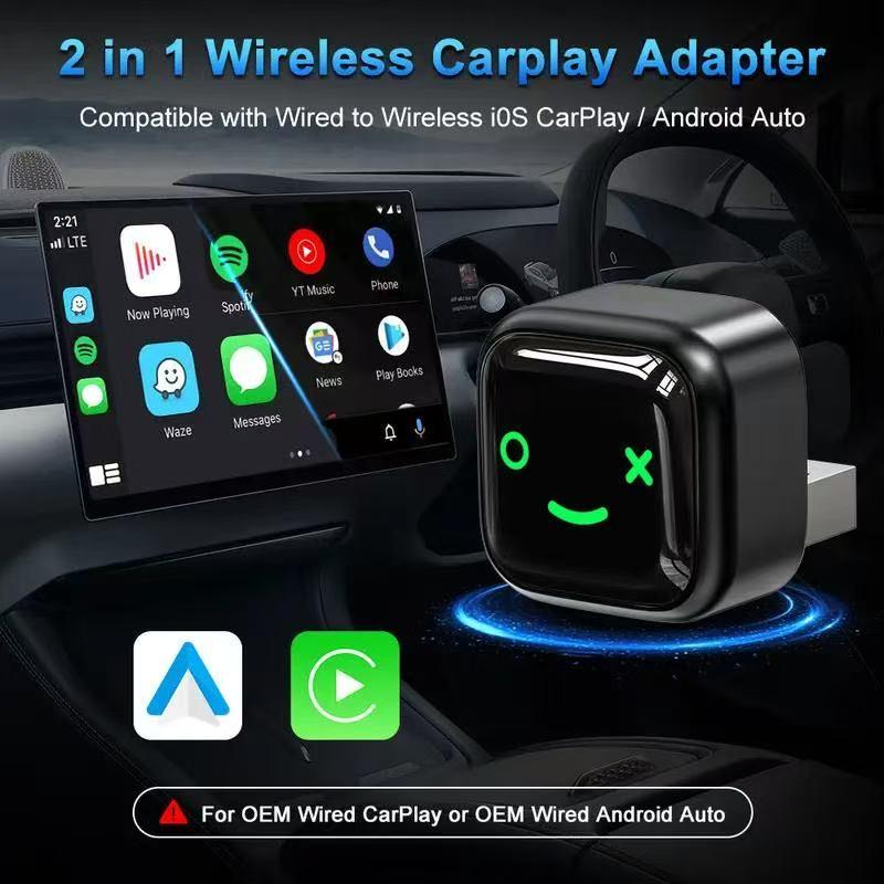 Wireless Carplay Adapter for iPhone Android, Quick Auto Connect Low Latency Hands-Free Calling M12 Wireless Encryption Key Fob Carplay Converter