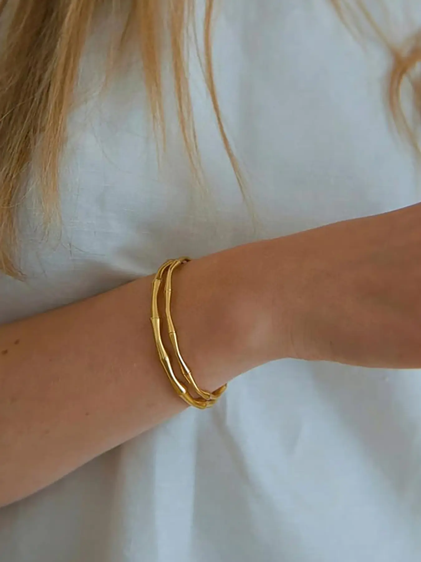 Women's Stainless Steel Bamboo Joint Open Bracelet, High-End C-Shaped Eco-Friendly Electroplated 18k Fashion Jewelry