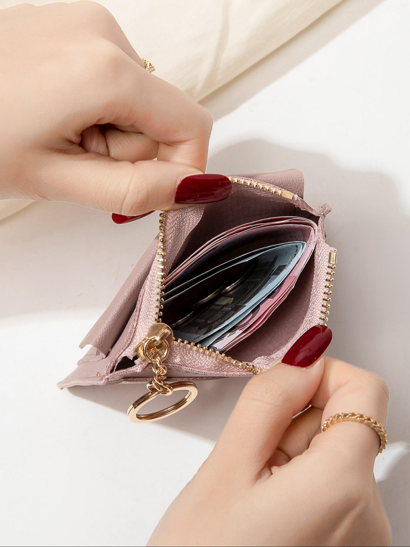 Women's Minimalist Casual Plain Color Zipper Short Wallet, Fashionable Card Holder, Casual Trendy Versatile High-quality Daily Wallet, Minimalist Wallets