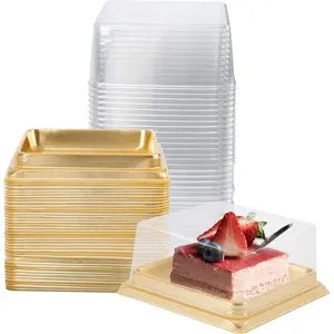 50 Pack of Gold Cake Pans,bottom 3 inch X height 1-1/2 inch of Clear plastic mini cake box muffins box cookies box wedding birthday gift box