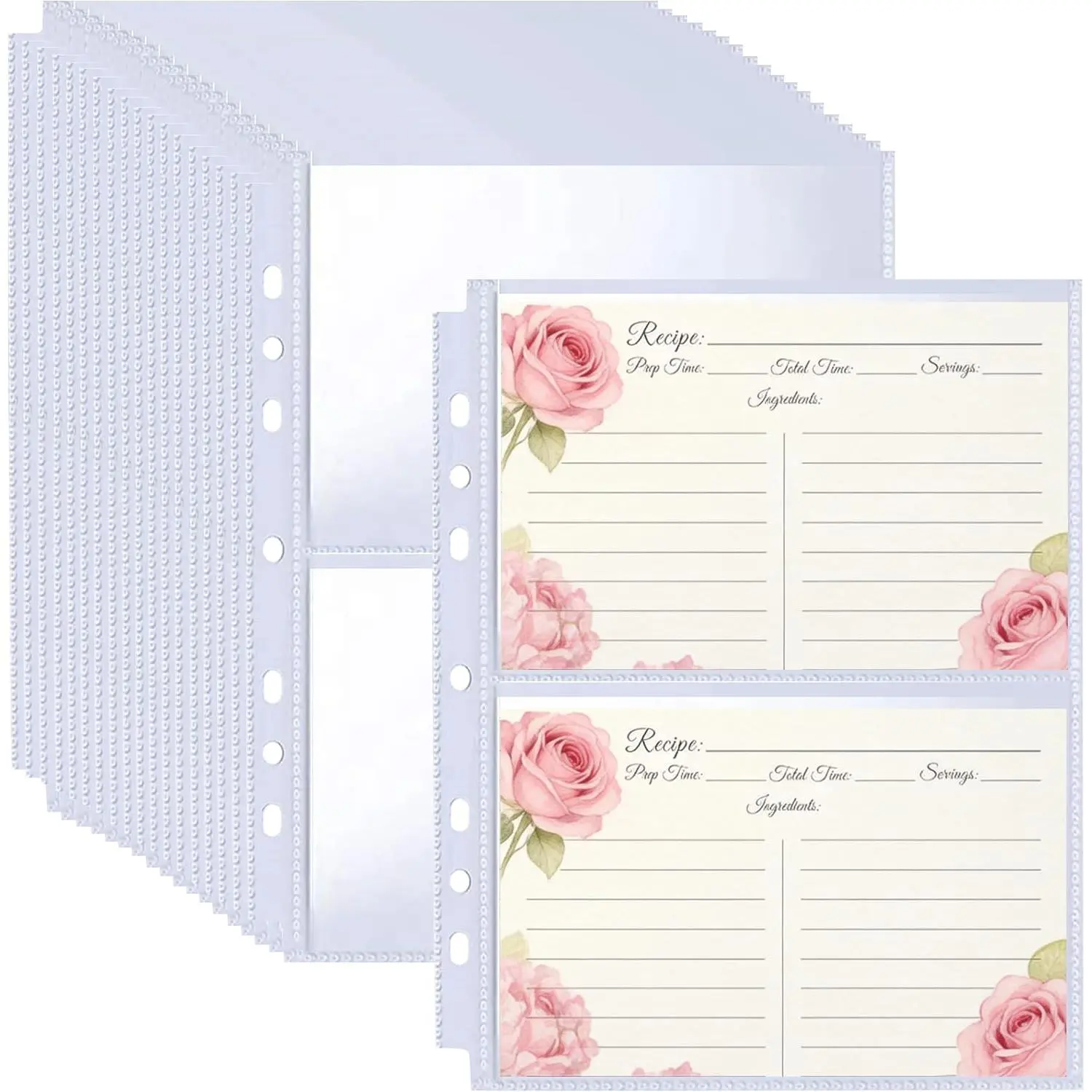 30 Pack 4x6 Recipe Card Protectors for 6 or 3 Ring 8.5x9.5 Mini Binders, Double-Sided Top-Loading Pockets, 4x6 Photo Sleeves, Recipe Binder Refill Pages