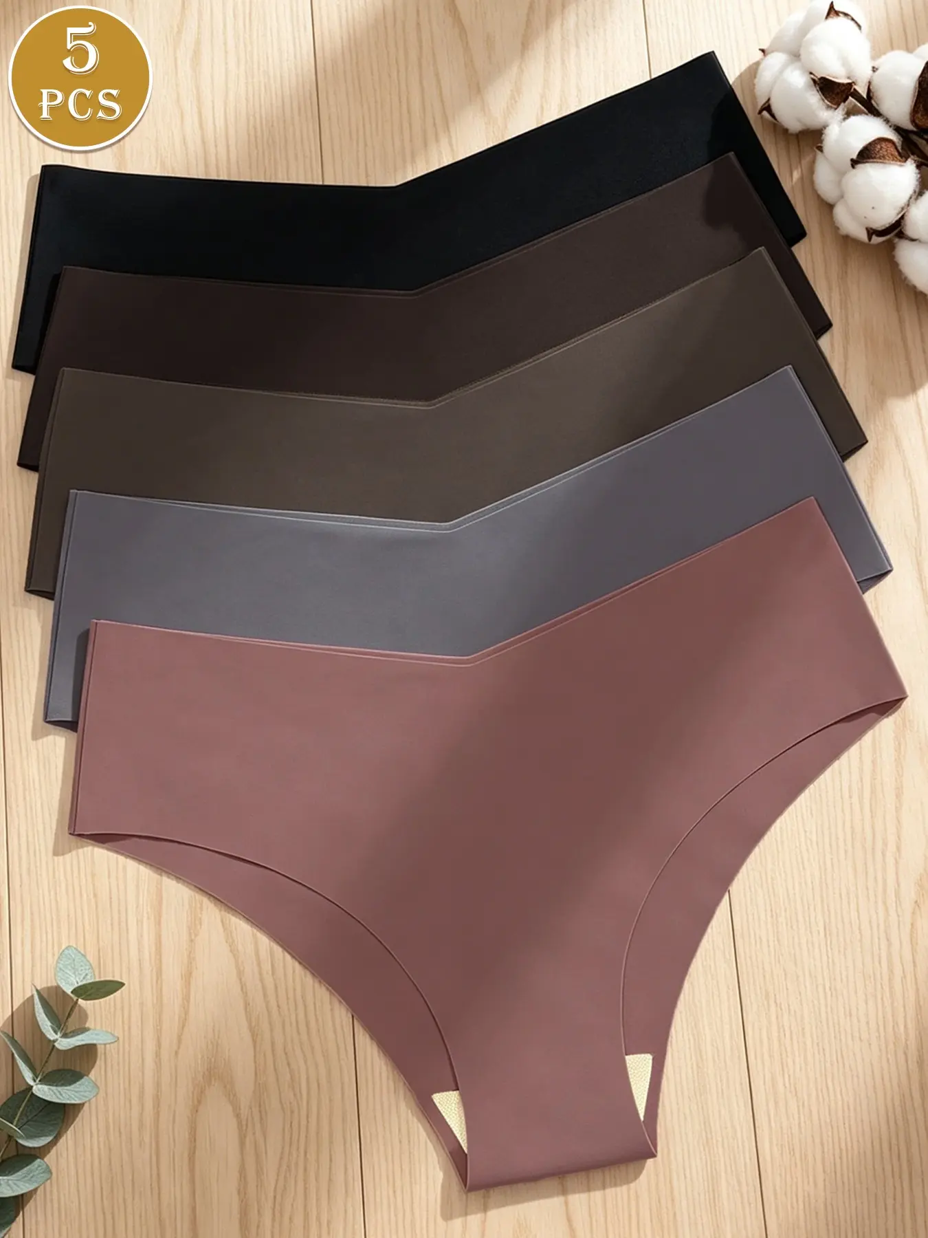 5 Pcs Women's Seamless Briefs, Comfortable Breathable Low Waist Triangle Panties, Slim-Fitting Plain Surface Underwear for All Seasons