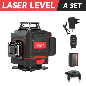 Milwaukee 3-4D 16 Lines Green Beam Laser Level Automatic Self-Leveling Vertical Horizontal Cross Line Laser Level Rechargeable Large Capacity Lithium Battery High Visibility Green Light Anti-Dust Shockproof Layout Measuring Power Tool for C