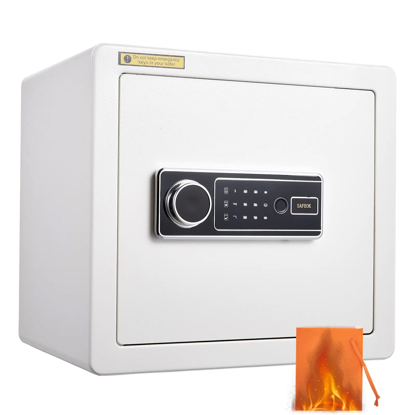 Steel Home Safe Box, 1.6 cu ft Biometric Fingerprint Safe with Removable Shelf, Dual Alarm, LED Light, Fireproof Bag– Cabinet Safe for Valuables, Jewelry, Passports