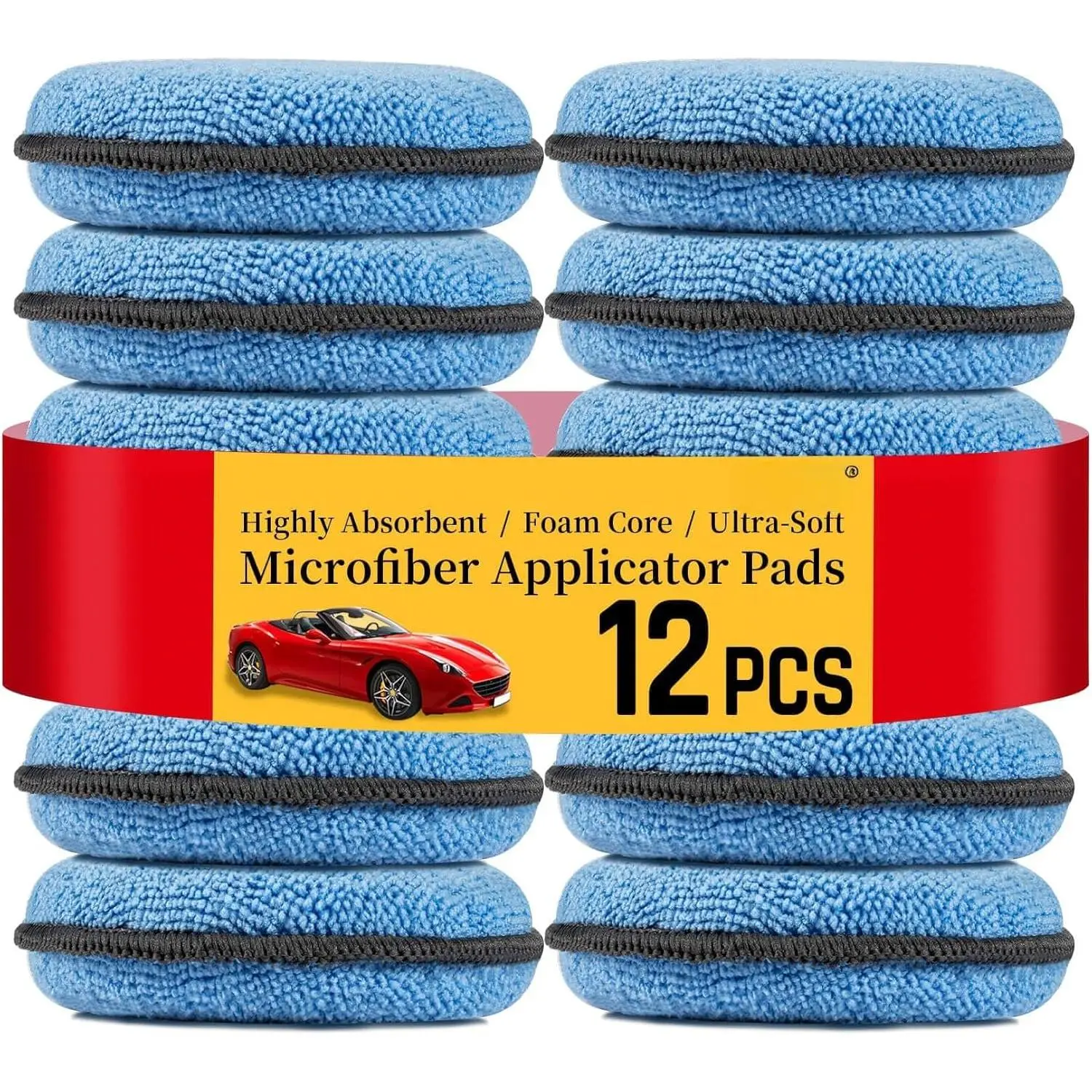 12 Pack Microfiber Auto Detailing Applicator Pads - 4.72in (12cm) Round Blue Round Sponge, Ultra Soft High Density, High Absorbency Smooth Surface for Waxing, Dust Removal, Buffing Supplies Set