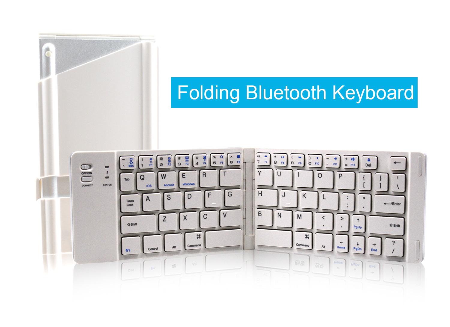 BKC158 Foldable Bluetooth Keyboard with Metal Bottom Case Portable Wireless Multi-Functional Business Gift for Mobile Phone Tablet