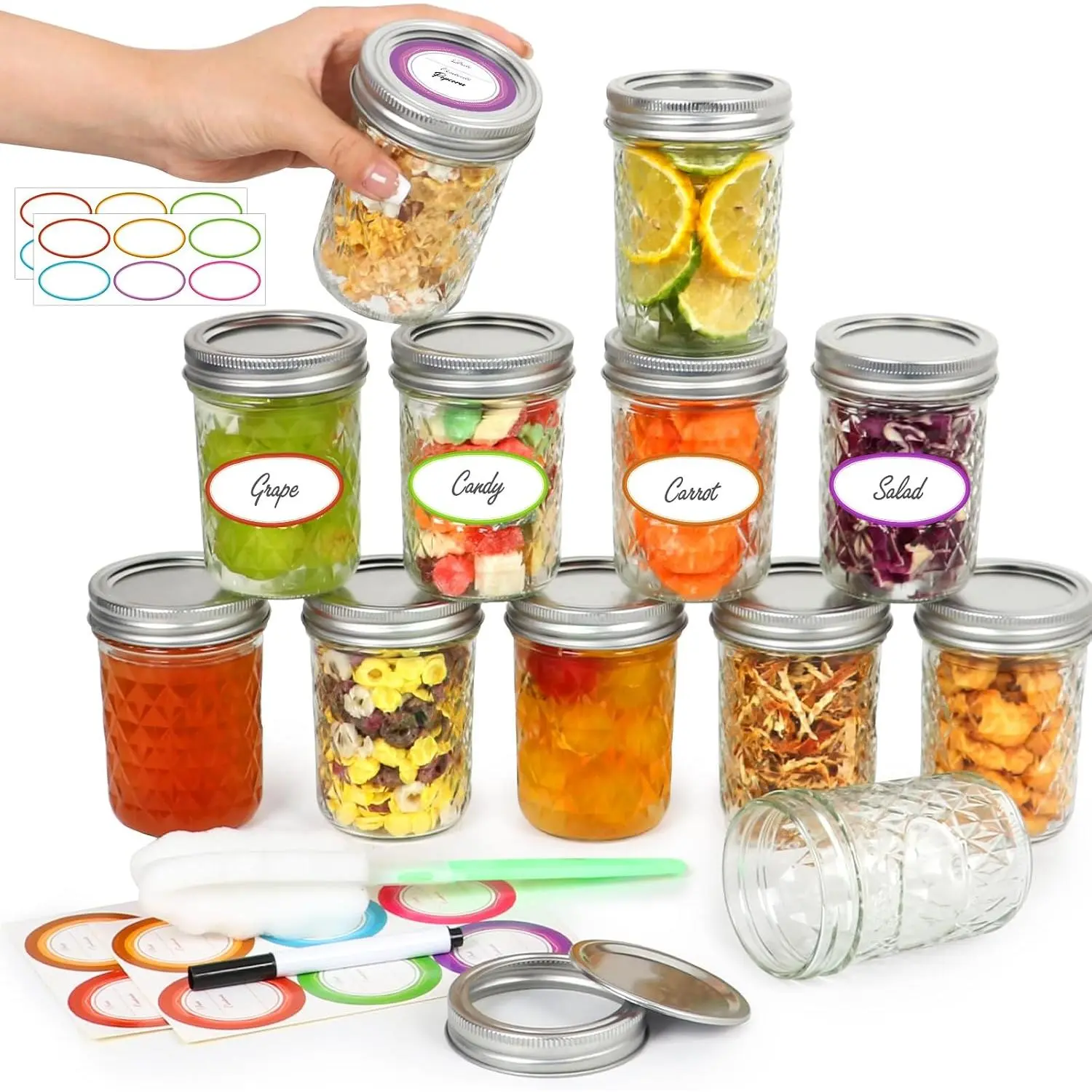 Mason Jars 8 oz with &Bands 12Pack, Small Canning Jars 8 oz - Glass Jars with  for Oats/Jelly/Jams/Crafts/Candles | Durable & Leakproof Jars for Jam, Honey, Oats, DIY Crafts,  Storage Containers,  Value Set with Secure Packaging