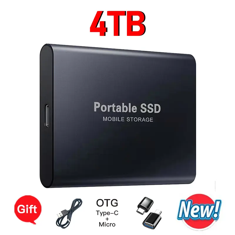 [Brand] Portable High-Speed External SSD, USB3.2 Type-C & USB3.1, Large-Capacity Shockproof Solid State Drive, Fast Data Transfer Storage Gadget, Digital Accessory for Laptop PC Office & Video Storage, Boxed Set