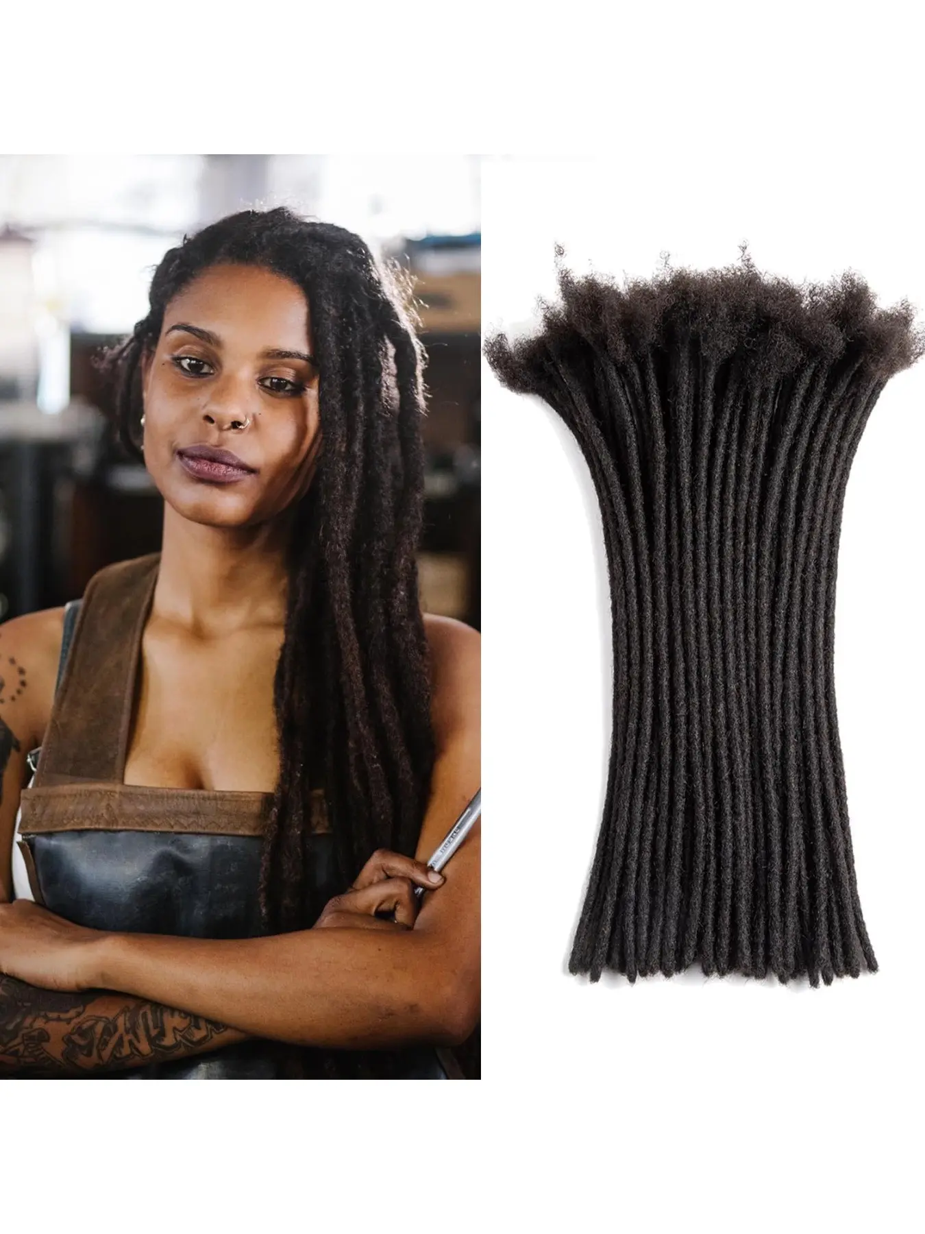Black Handmade Human Hair Loc Extensions Dreadlocks Braided Dreads for Men Women 4-16 Inch 10/30/60 Strands Natural Loc Hair Full Head Soft Durable Wear