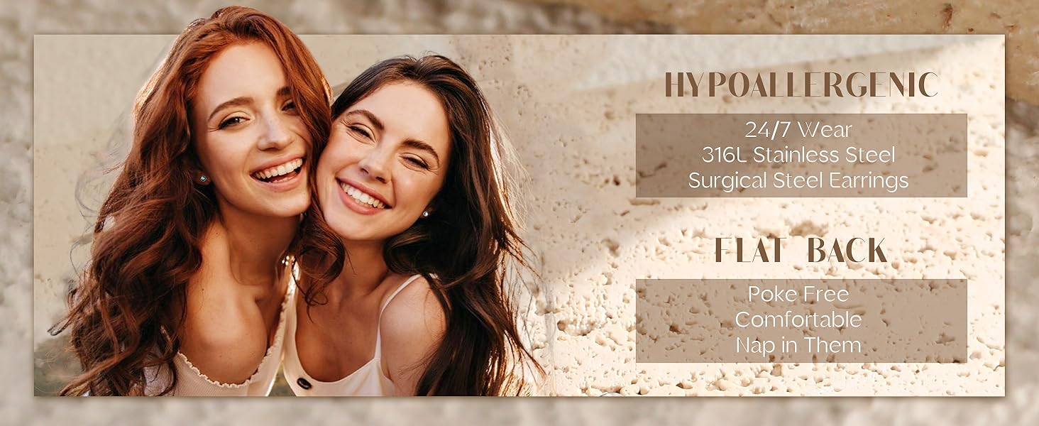 MILACOLATO Hypoallergenic Flat Back Earrings for Women Small Surgical Steel Nap Sleeper Earrings Cute Opal Turquoise Moonstone Earrings Cartilage Helix Tragus Piercing Silver Studs Earrings 20G