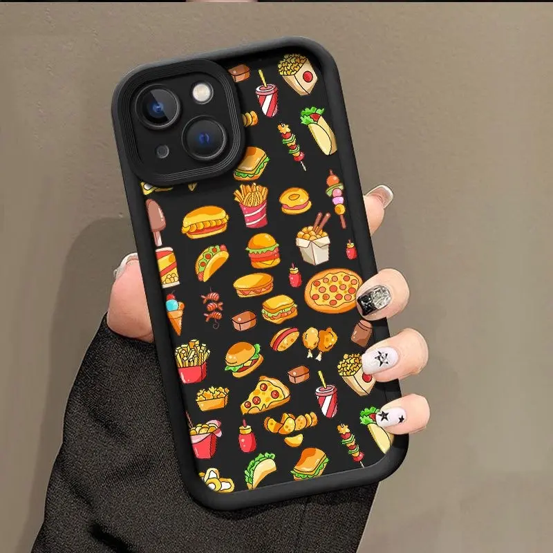 Phone Case: Hamburger Pizza Fries Pattern High-Rim Protective Phone Case, Soft Protective Cover. Suitable for  iPhone 17 E Air 16 15 14 Pro Max Plus 13 12 Mini 11 X XS XR Series. Features Precise Cutouts, an Attractive Design, and Full-coverage