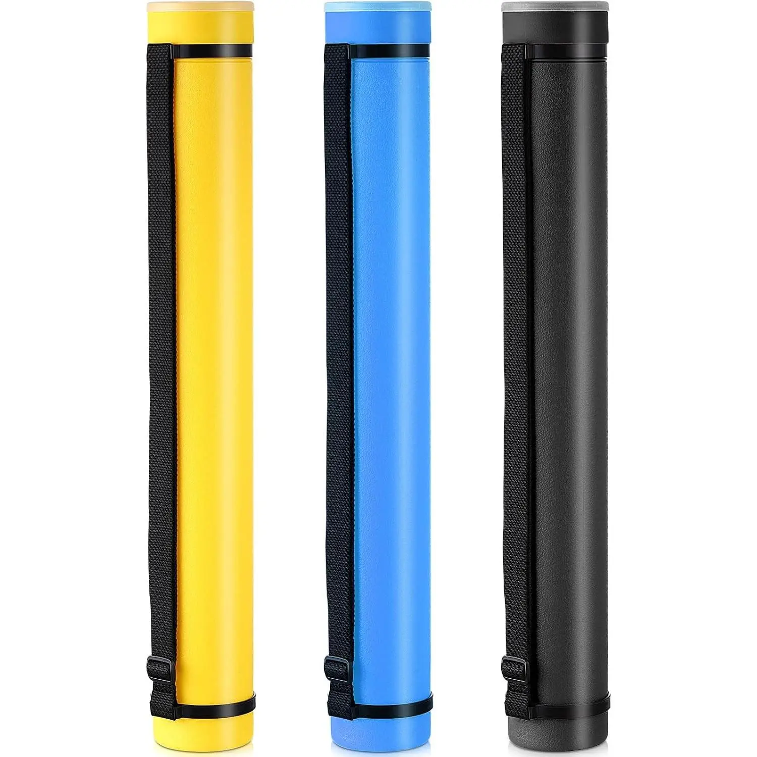3 Pcs Extendable Poster Tubes Plastic Poster Document Storage Tube with Carrying Strap 24-40 Inch Expanding Blueprint Holder Telescoping Tube with Cap Waterproof Art Poster Tubes (Yellow, Blue, Black)