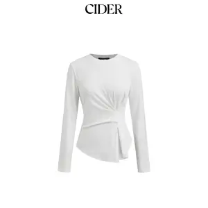 Cider Round Neckline Ruched Long Sleeve Tee Dealsforyou