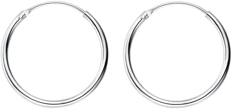 Minimalist Thin Endless Hoop Earrings Sterling Silver 925 Simple Small Cartilage Huggie Hoops Tragus Earring Ear Piercing Nose Rings Studs 14mm 16mm 18mm 20mm Fashion Jewelry for Women Men BFF