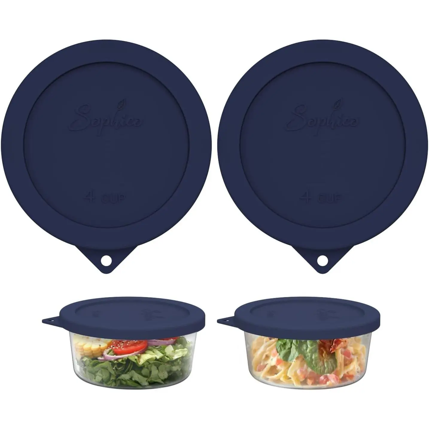 4 Cup Round Silicone Storage Cover Lids Replacement for Anchor Hocking and Pyrex 7201-PC Glass Bowls (Container not Included) (Navy Blue-2 Pack)
