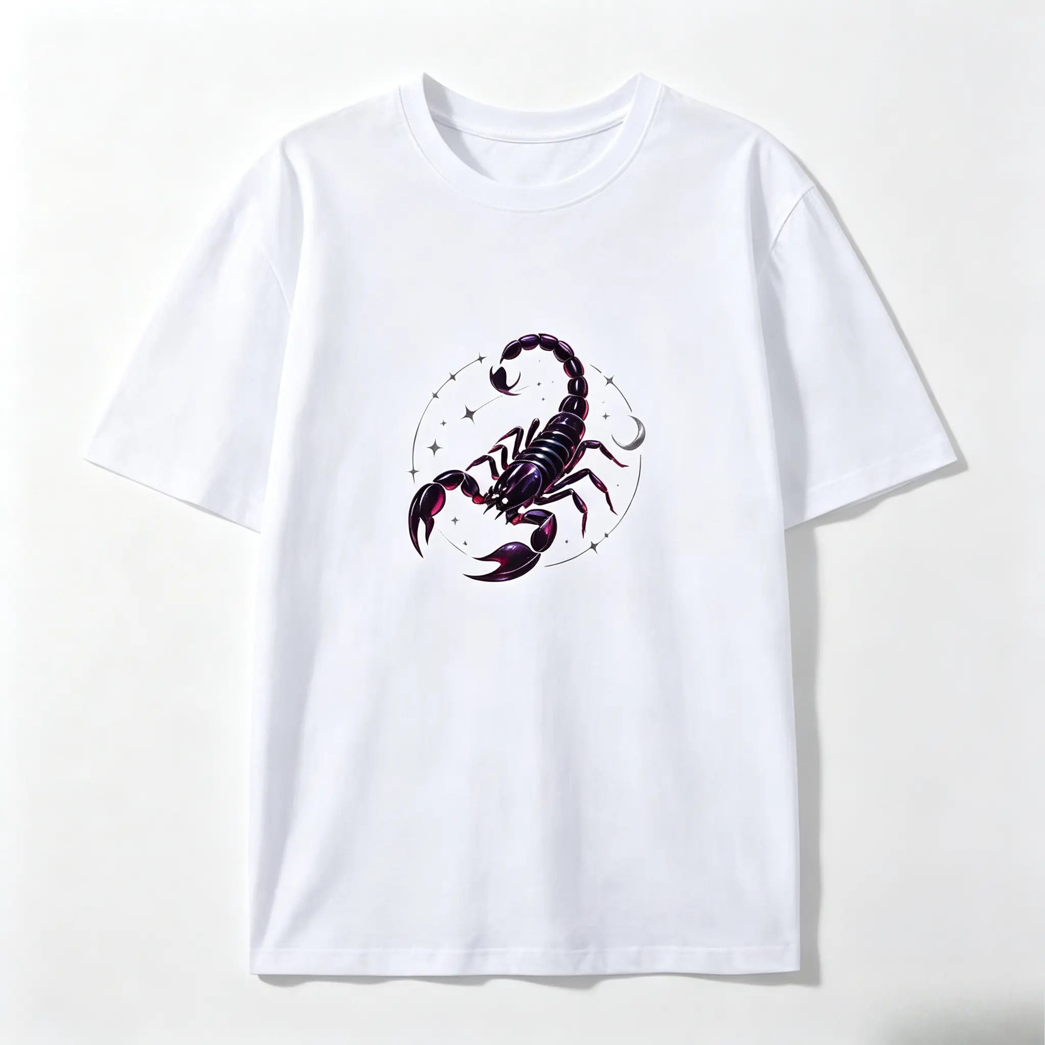 Men's Oversized Soft Cotton Short-Sleeve Tee, Scorpio Zodiac Scorpion Star Moon Graphic Tops, Menswear Casual Outfit, Valentine's Day Gift For Him