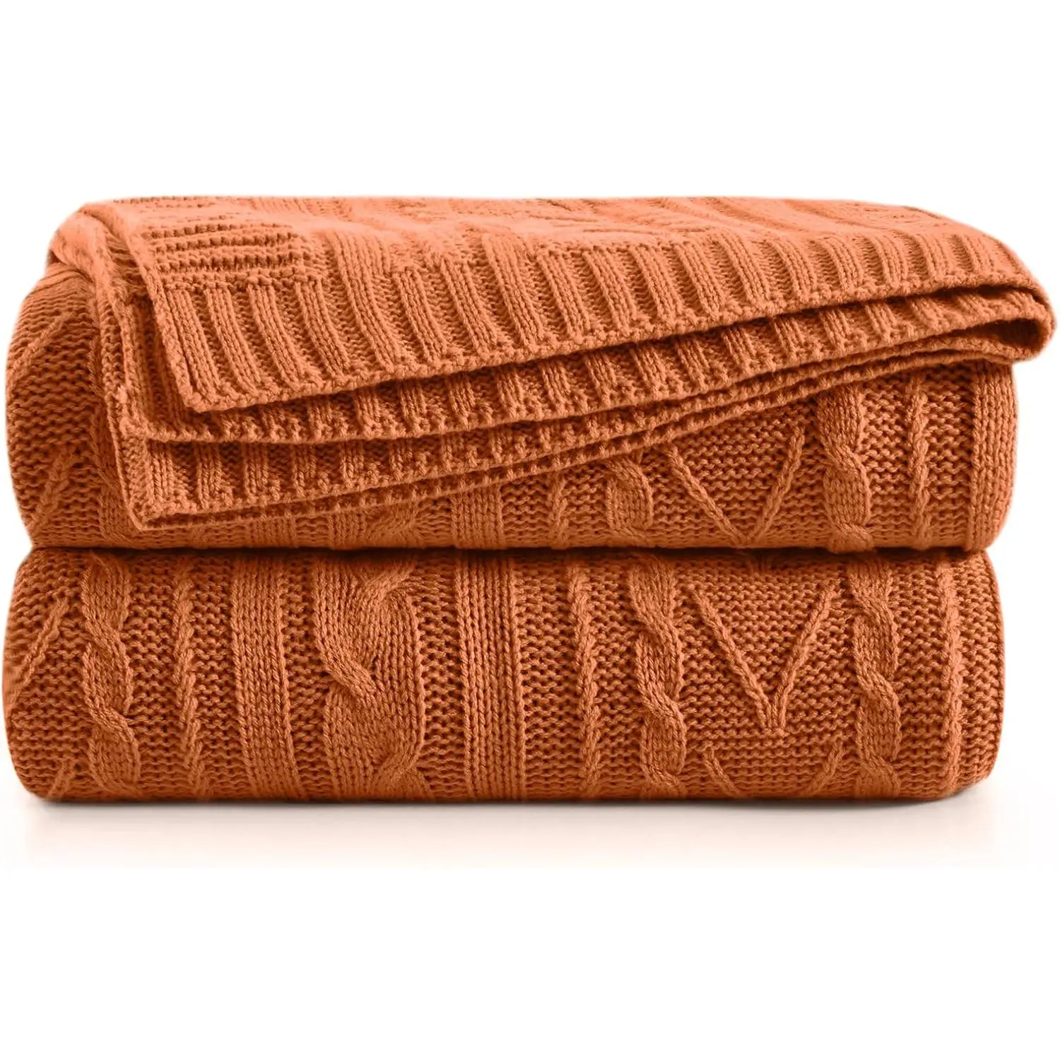 Rust Orange  Knit Throw Blanket, 50" x 60" |  Knitted Blanket, Soft Cozy, Throw Blankets, For Couch Bed Sofa