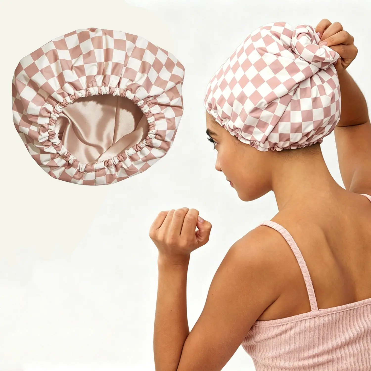 Luxury Satin-Lined Flexi Shower Caps for Women Reusable Waterproof - Large Wide Shower Cap for Women & Men, Adjustable, Stylish Hair Cap for Showers, For Long & Short Hair, Shampoo Cap
