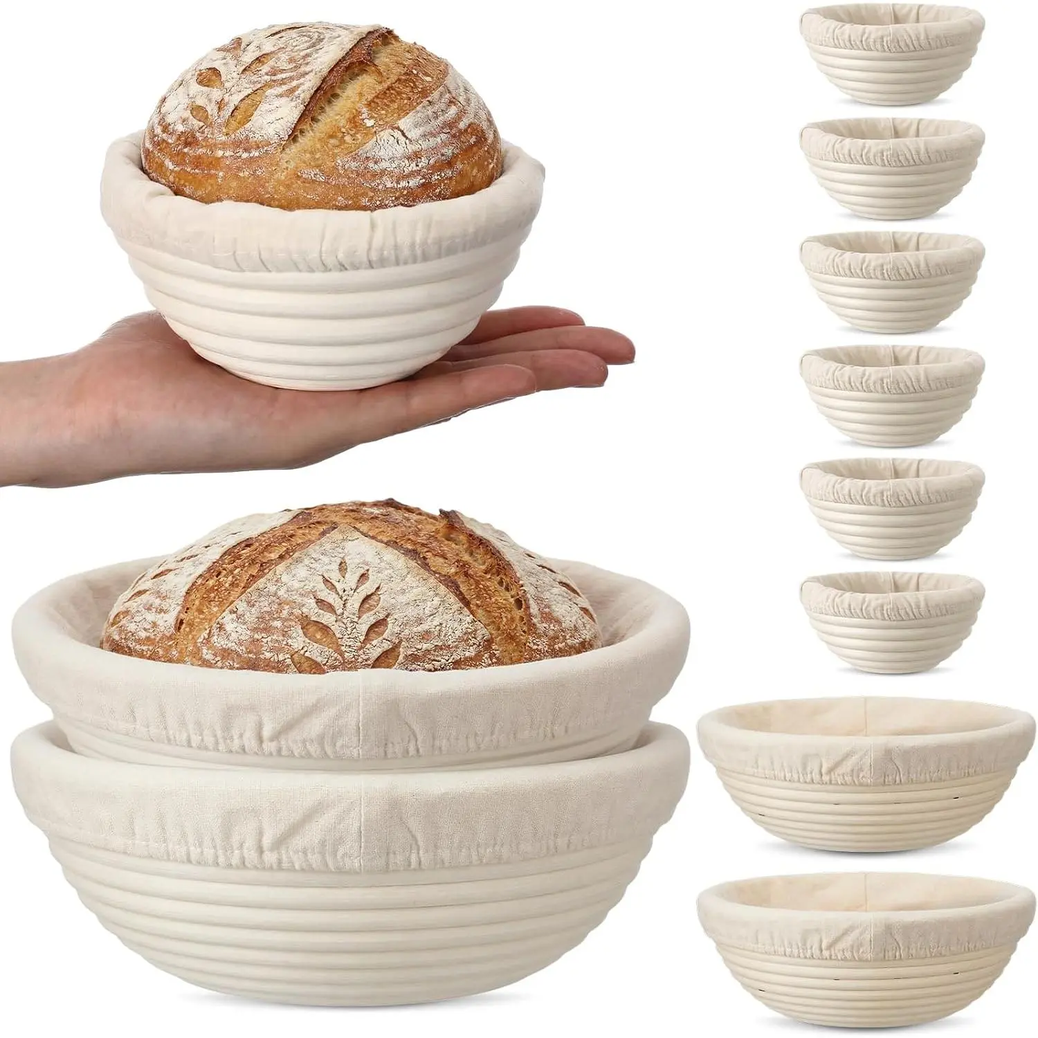 Set of 8 Banneton Bread Proofing Basket with Liner, 5-inch and 9-inch Round Small Mini Bread Proofing Sourdough Bowl, for Sourdough Making, Baking Supplies for  and Bakery