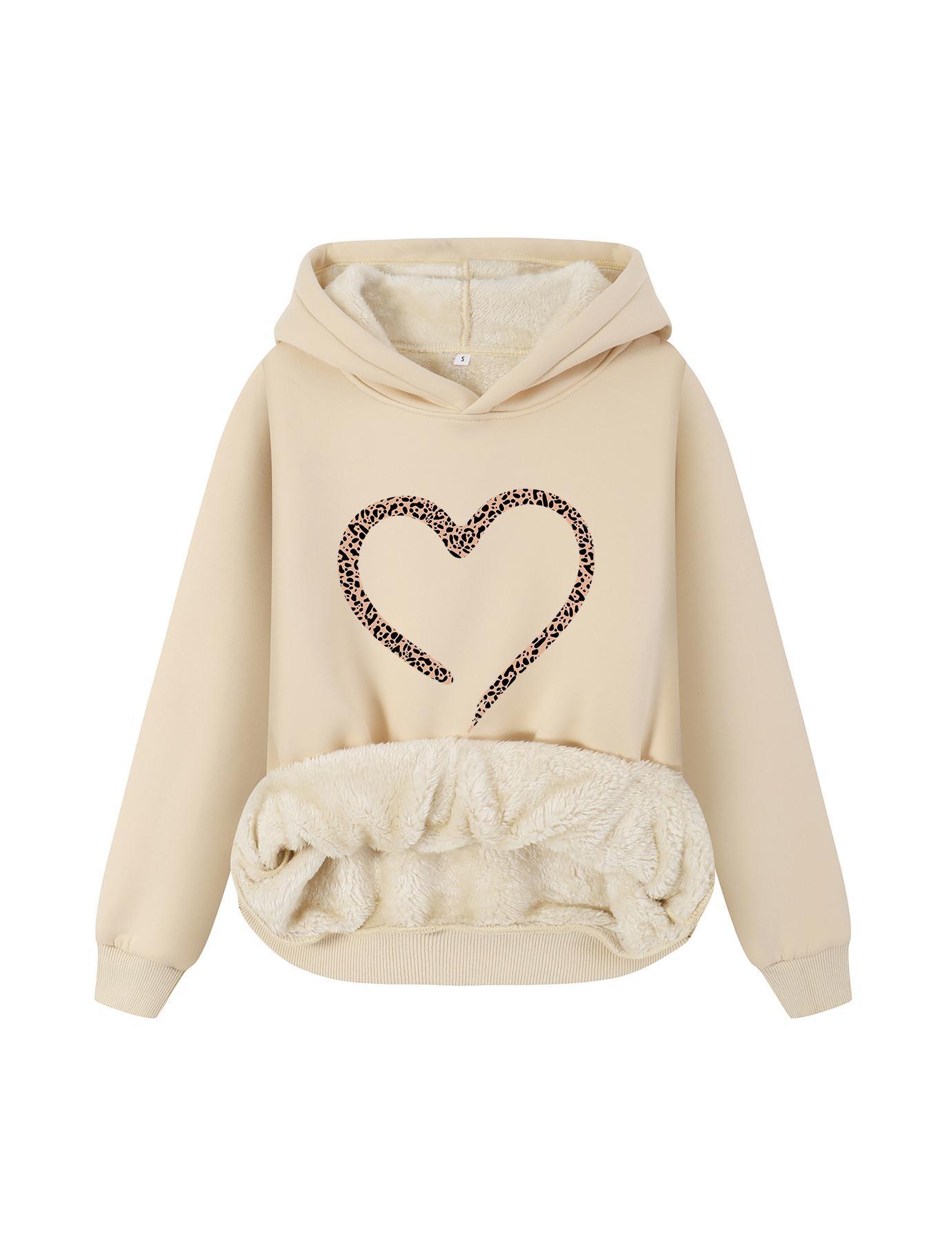 Women's Butterfly & Heart Print Plush Lined Hoodie, Casual Long Sleeve Hooded Sweatshirt for Fall & Winter,  Hoodies for Women, Women's Clothes for Daily Wear