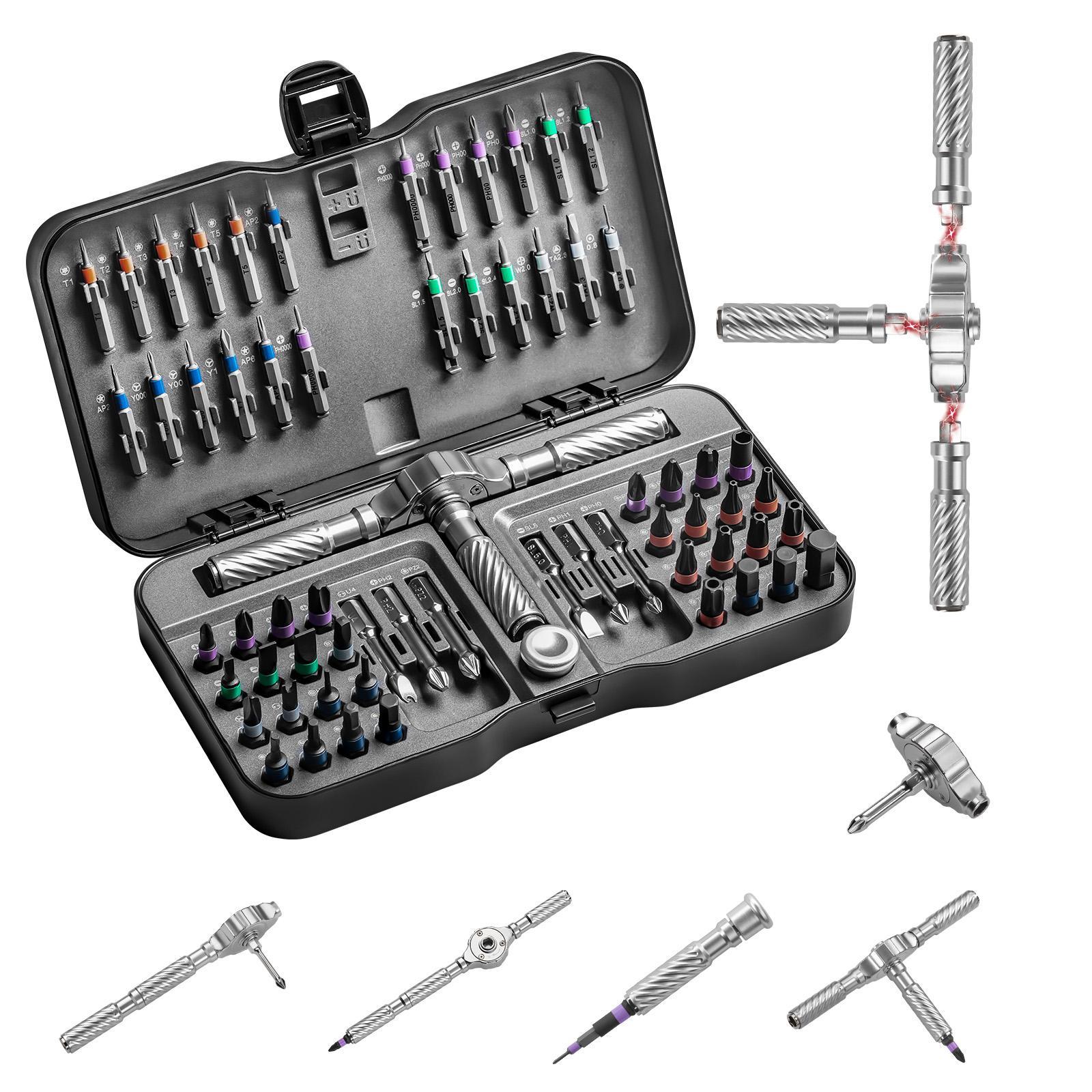 66 in 1 Precision Screwdriver Set, Magnetic Screwdriver Drill Bit Set, Household Repair Tool Kit with Detachable T-shaped Ratchet Handle for Furniture, Heavy Duty Tool