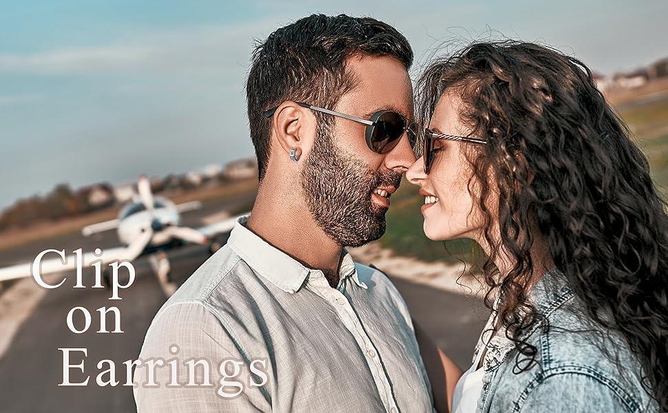 FINREZIO 25 Pcs/Set Men Clip on Earrings Stainless Steel Cross Chain Dangle Earrings Black Fake Earrings for Men Women Non Pierced Huggie Hoop Earrings Set Daily