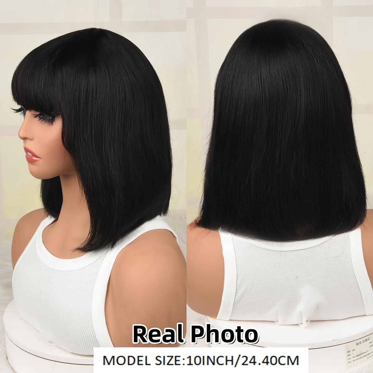 New Fashion  Human Hair Wig 180 Density Natural Clolor Straight BOB Wig with Bangs Full Machine Made for Women Pre Plucked 14A Grade Breathable Lace Natural Hairline Simple Wear Natural Look Brazilian Party Date Vacation Cosplay Halloween