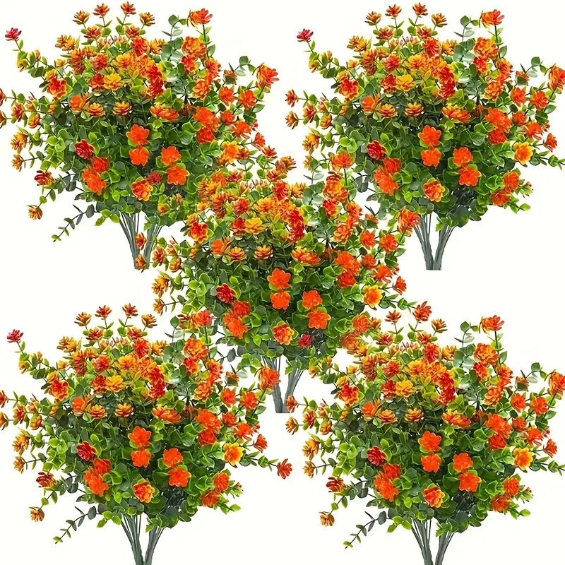 9 UV-protected artificial camellias - Real red and orange flowers, no watering required, durable plastic outdoor/indoor decorations, suitable for weddings, parties, homes and gardens, 365-day decorations, wedding decorations, party decorations