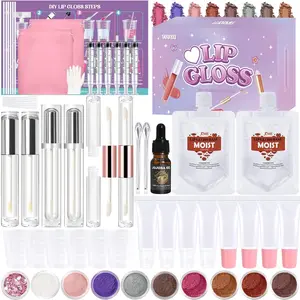TSVATE Lip Gloss Making Kit, 58PCS DIY Lip Gloss Kit, Lipgloss Making Kit for Women, Beginner, Girls, Moisturizing Lipgloss Base Moist, Double-Ended Tubes, Jojoba Oil, Tween Girls Gift Trendy Stuff