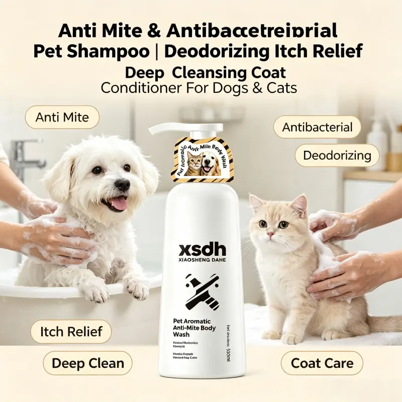 Anti Mite Antibacterial Pet Shampoo, Deodorizing Itch Relief Deep Cleansing Hair Conditioner Wash for Dogs & Cats