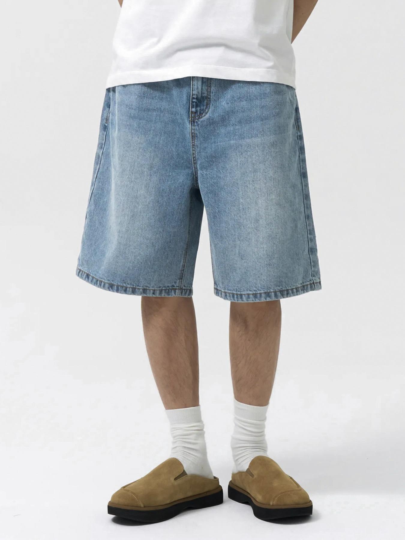 Men's Plain Denim Shorts, Loose Casual Comfy Jeans Shorts for Daily Wear, Woven Bottoms for All Seasons