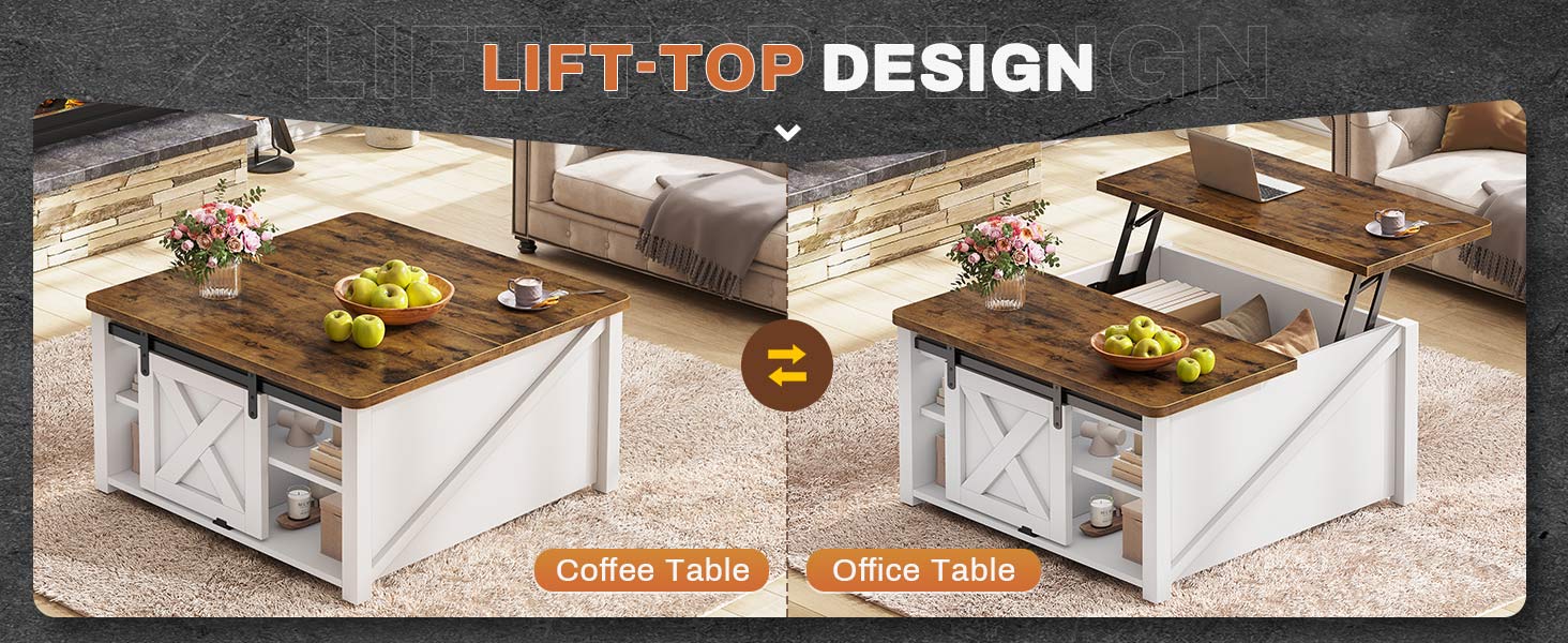 31.5 Inches Lift Top Coffee Table with Hidden Storage White