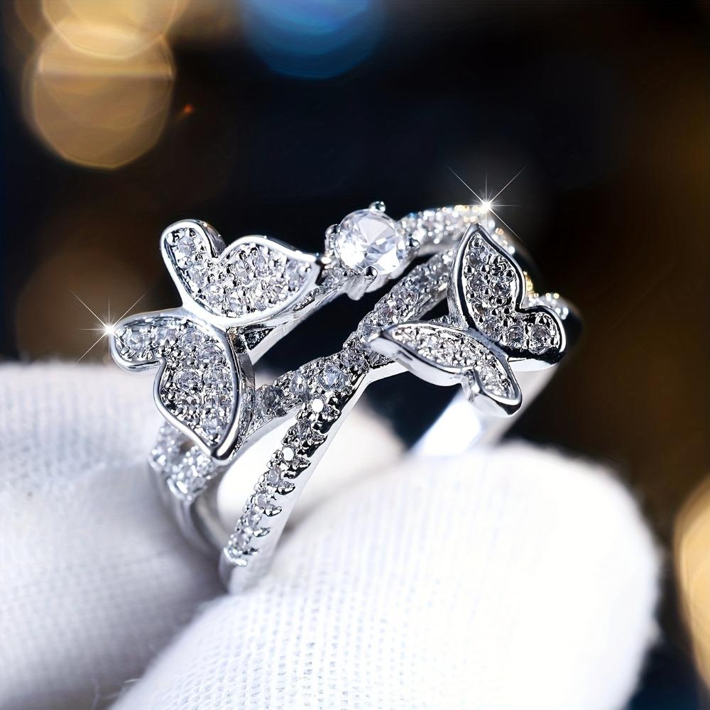 Women's Elegant Butterfly Rings with Cubic Zirconia, Fashion Jewelry with Exquisite Detail for Everyday or Party Wear, Available in Different Sizes, Rings For Women, Promise Rings