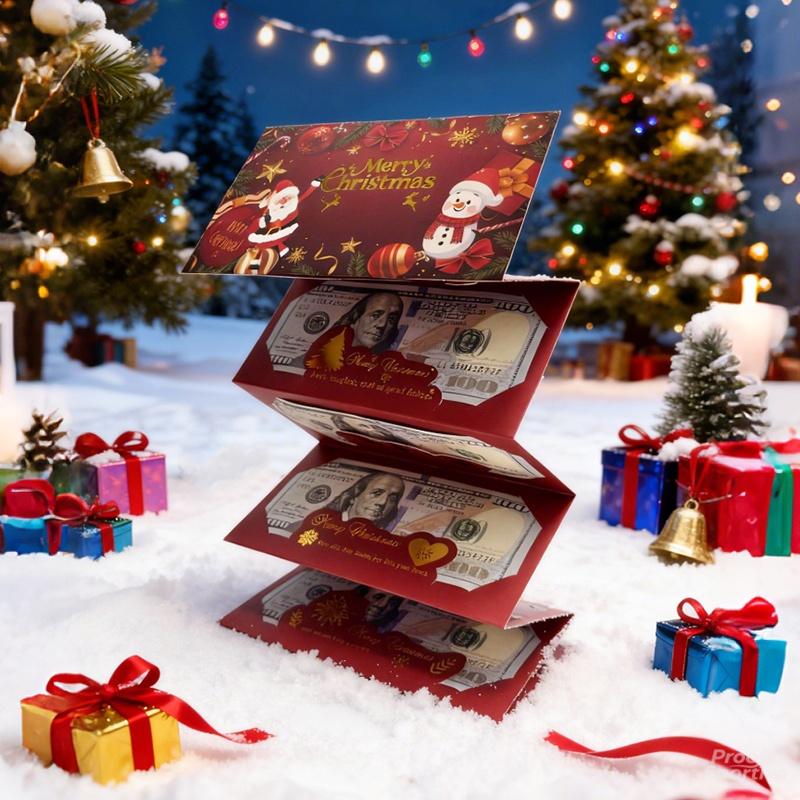 4 Pack Christmas Santa Dollar Folding Red Envelopes Gold Stamping Gift Pack with Ribbon 6 Slot DIY Holiday Cash Envelopes for Party and Festive Decorations,Money Christmas Cards with Envelopes,Surprise Christmas Gifts,Birthday Gifts Xmas Party Supplies