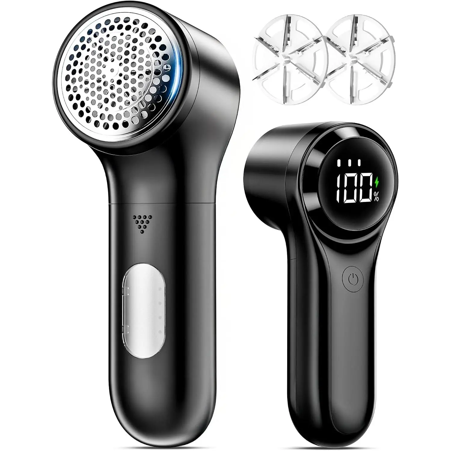 Handheld Stainless Steel Fabric Lint Remover - Rechargeable, 3-Speed Electric, 6-Sweater Shavers, LED Display, Lightweight, Compact, High Capacity for Clothes, Furniture