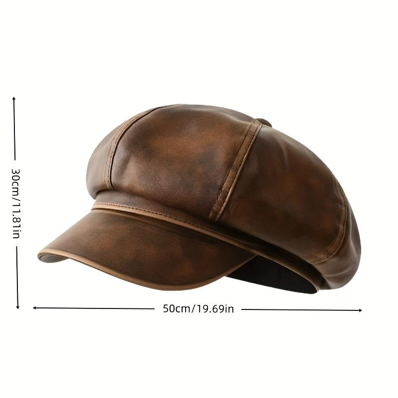 Customizable Vintage British Style Faux Leather Newsboy Cap - Lightweight, Washed Finish, Versatile Octagonal Hat for Men & Women, Perfect for Casual or Formal Occasions, Casual Headwear |       Vintage Style Cap |       Durable Headgear