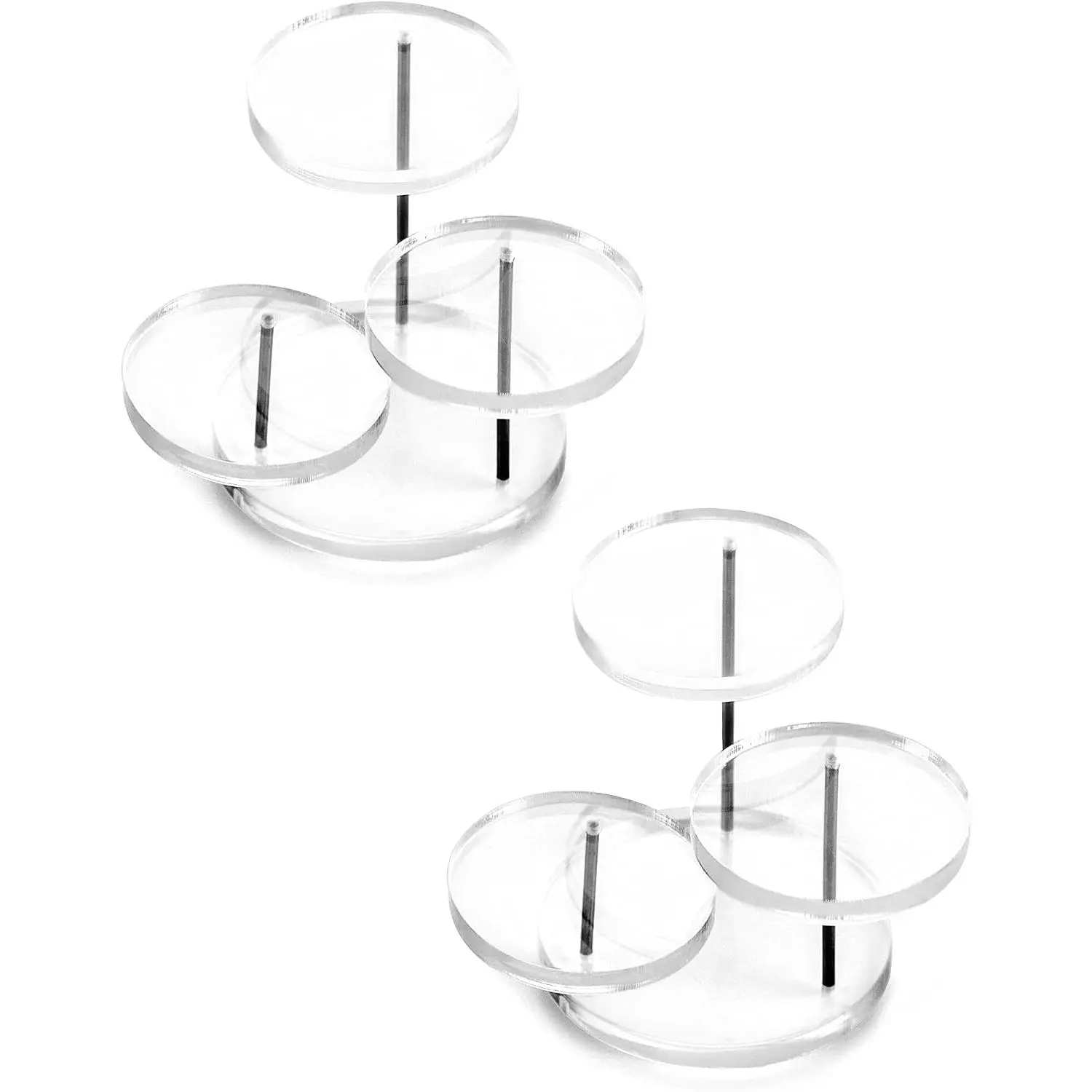 Round  Products Display Riser Stands, 3 Tier  Display Stands for Rings Earrings,Mini Figurines, Clear, 2 Pack