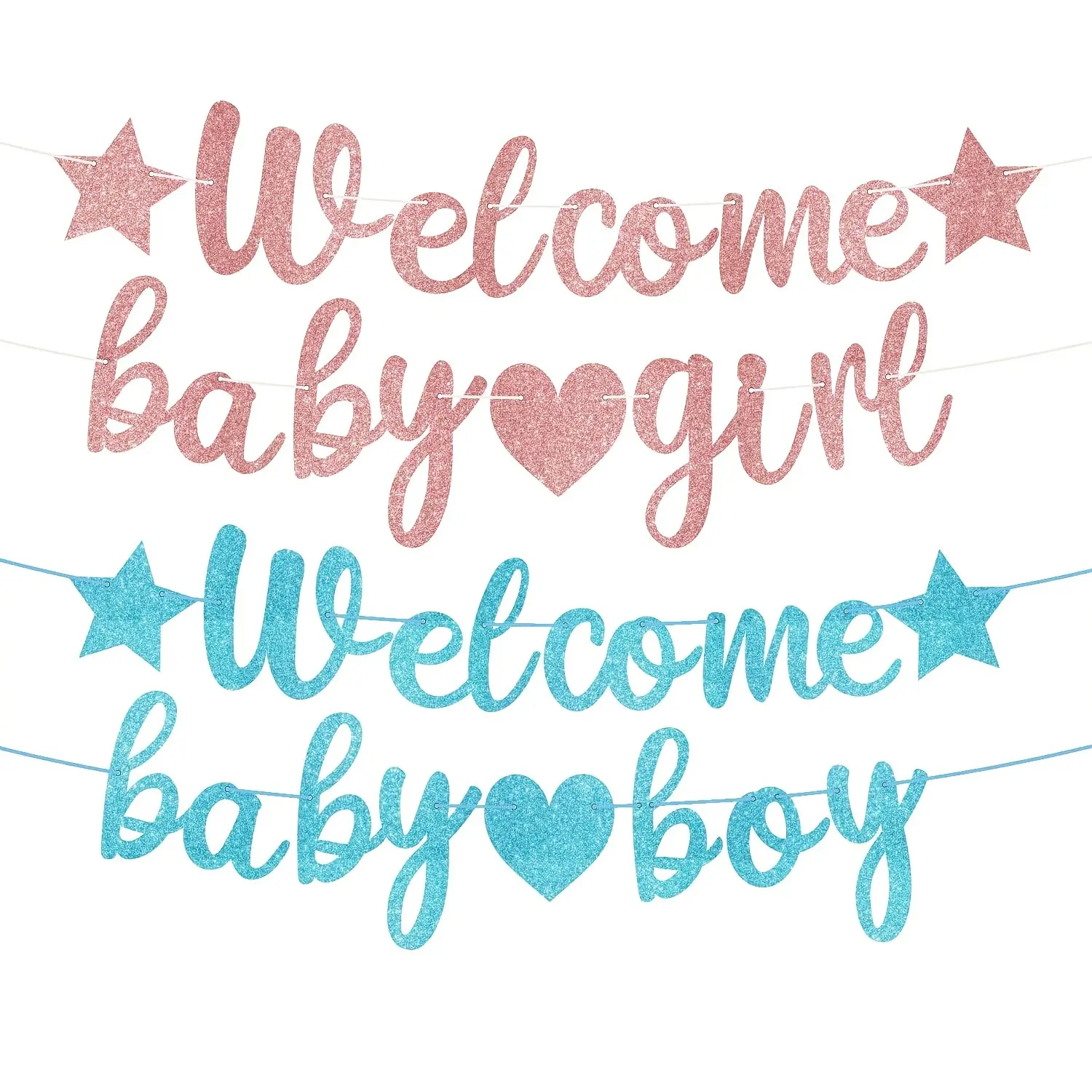 Welcome Theme Gender Reveal Banner, Paper Ribbon Glitter, Birthday Party Gender Reveal Banner Letter Pull Flag Room Decoration, Party Decorations