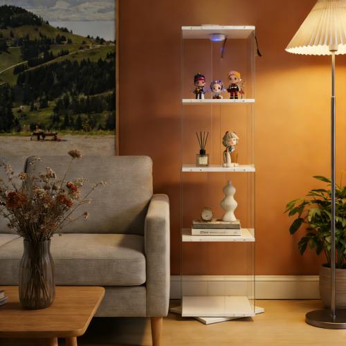 [Bellemave]Rotatable four-layer tempered glass display cabinet,liquor cabinet,file cabinet,storage cabinet,with remote control paipai lamp,adjustable feet,be placed in the living room,kitchen,corridor,white