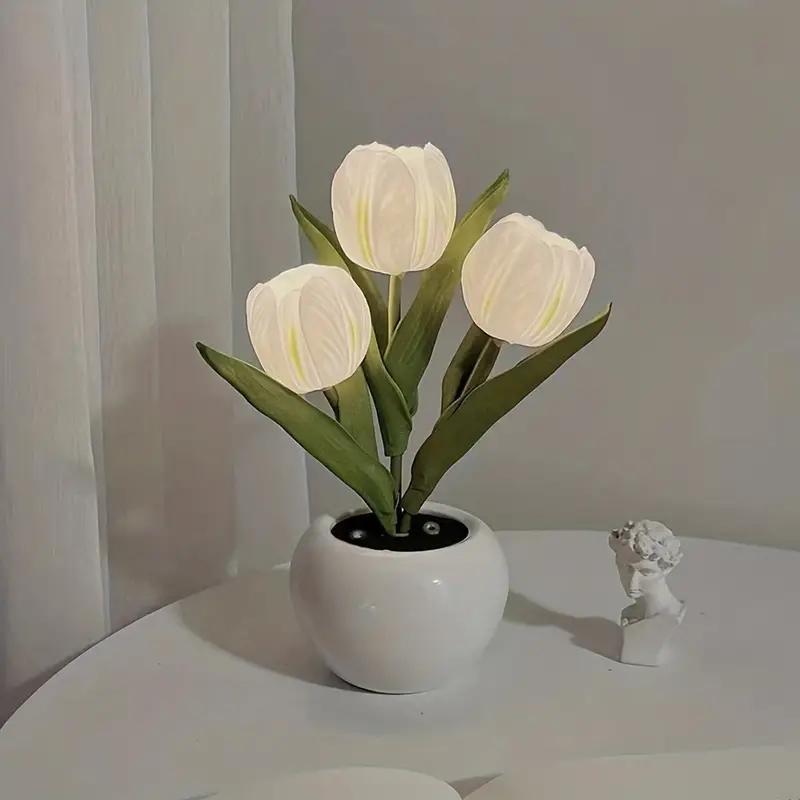 Tulip Night Light LED Simulation, Flower Design Lamp, USB Powered, Vase Table Lamp Decor for Home Living Room Desktop Decoration Christmas Halloween Holiday Gift