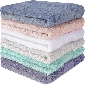 6 Pack 100% Cotton Wash Cloth, 13x13 Inch Highly Absorbent Soft Fingertip Towels, Machine Washable Washcloths for Bathroom Gym Hotel Spa Kitchen, 6 Colors