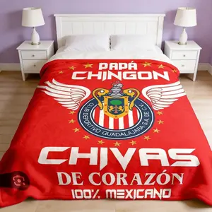 Chivas Guadalajara Papa Chingon Flannel Throw Blanket, Large Soft Lightweight Warm Cover for Bed Sofa Office Travel, Soccer Fan Gift for Adults and Children, Kid Room Decor, Father's Day Gift