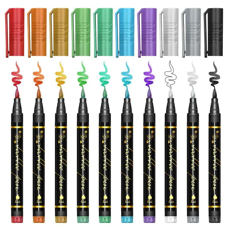Temporary Tattoo Marker Pen, 10 Counts/set Long-lasting Flexible Brush Tip Marker Pen, Skin-safe & Cosmetic Quality Marker Pen, Makeup