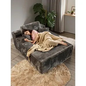 Frameless recliner sofa bed with cup holder and decorative pillows, depth 48.42inch, soft corduroy, no assembly required, indoor sleeping chair.Ships in multiple packages