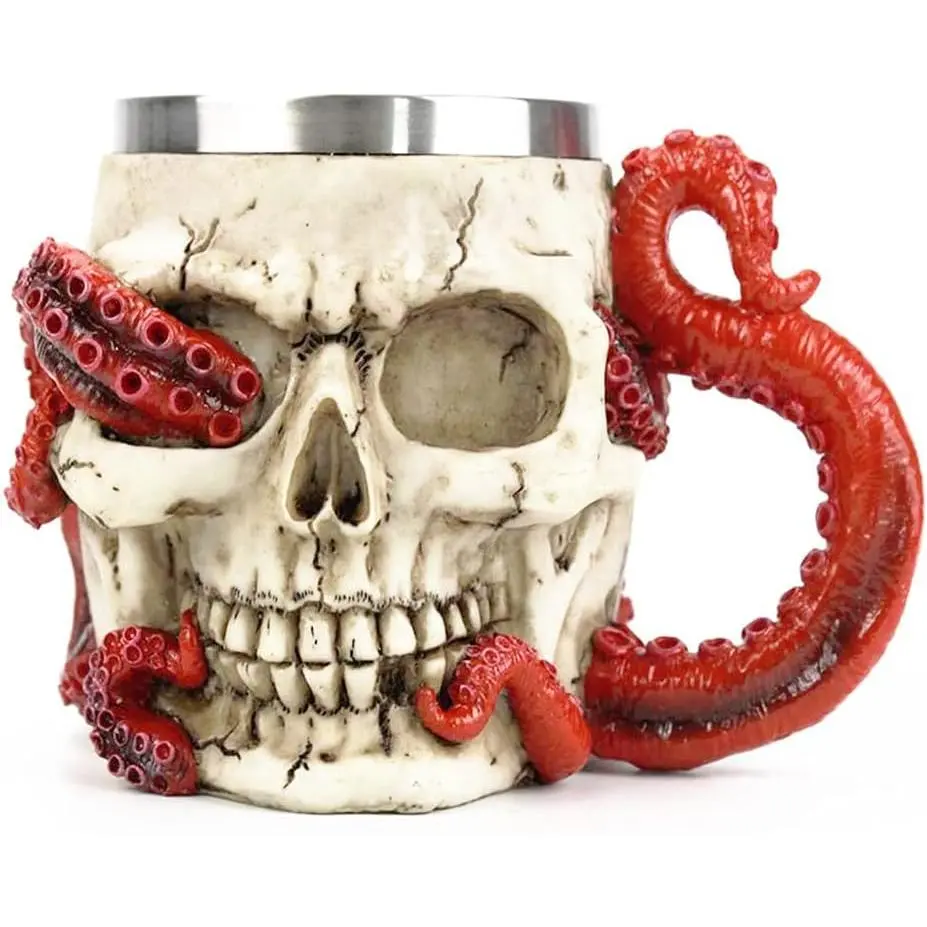 Skull Coffee Mugs with Handle Stainless Steel  Skull  Mug Realistic  Octopus Tentacle Beverage Drinking Cup Drinkware Mug   for Men - 13oz