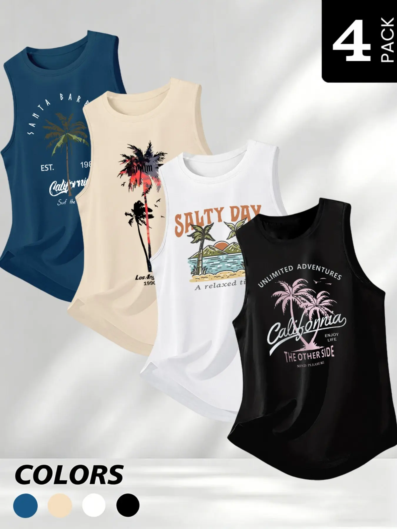 Men's Summer Vest with Tropical Graphic Letter Palm Tree Print, Round Neck Casual Comfortable Sleeveless vest tops, Ideal for Daily and Outdoor Wear, Perfect Gift for Men, Casual Sleeveless Tank
