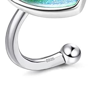 Adjustable 925 Sterling Silver Mood Ring for Women Temperature-Control Changeable Silver Rings Women Change Color Minimalist Delicate Rings for Women Open Heart Ring for Girls