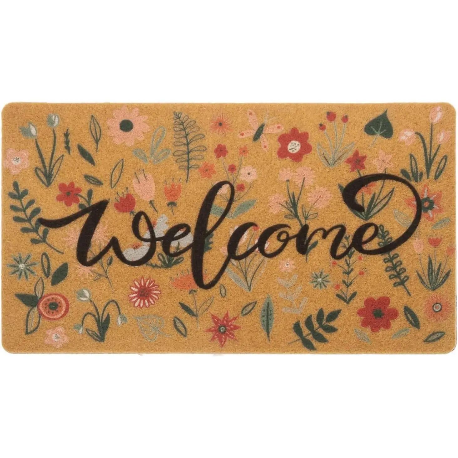Summer Welcome Door-Mats Floral Coir Doormats - Non-Slip Front Door Mat Summer Doormat for Indoor Outdoor Entrance Decor 17 X 29 Inch