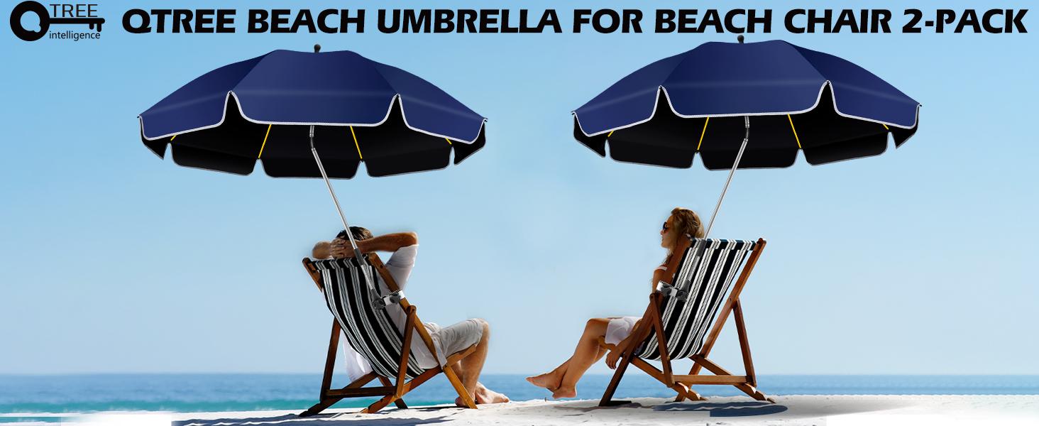 2PACK 48.8 inch Large Beach Umbrella with Clamp Sun Shade for Beach Chair,360 ° Adjustable UV Protection Golf Umbrella with Clip for Outdoor Stroller Wheelchair Camping Chair